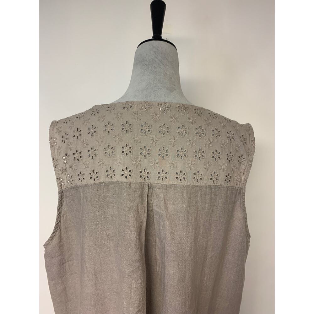 Bellabra Beige Linen Shift Dress Lagenlook Crochet Trim Classic Womens SZ 2X - Picture 4 of 10